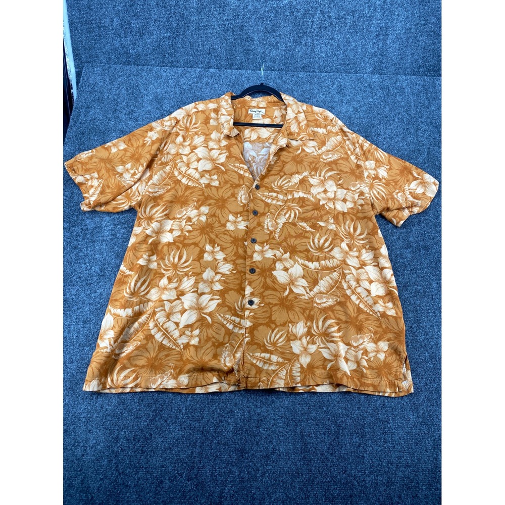 Panama Jack Hawaiian Shirt Mens 3XL Orange Tropical Floral Rayon Short Sleeve